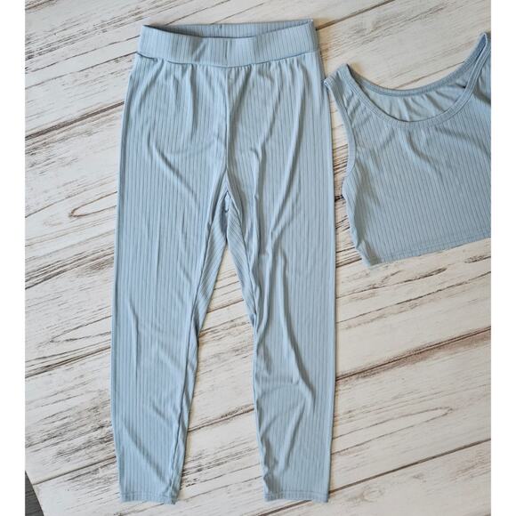 Shein 3 piece blue lounge set, pants, crop top and duster sz L - Picture 3 of 3